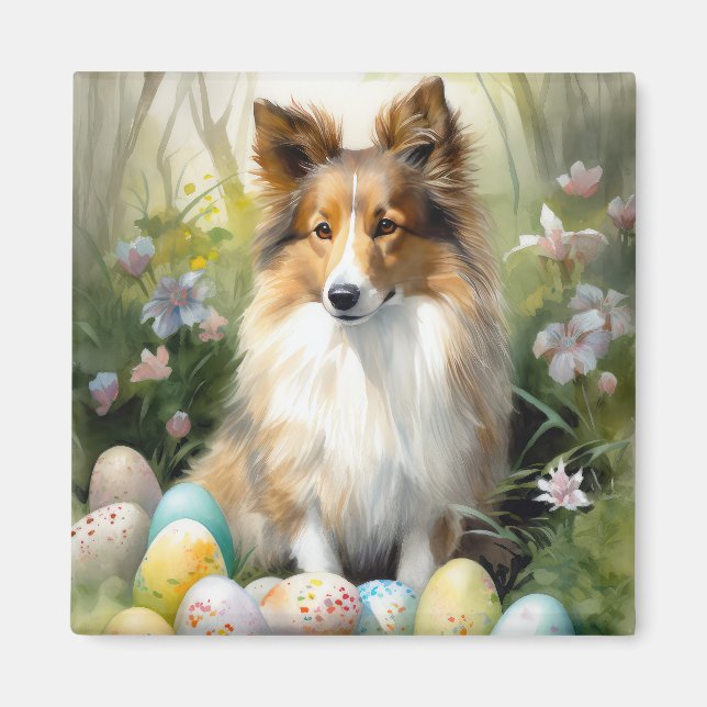 Shetland Sheepdog mit Ostereiern Urlaub Magnet (Vorne)