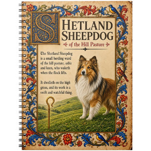 Shetland Sheepdog, mittelalterliche Bestiarien-Kun Notizblock