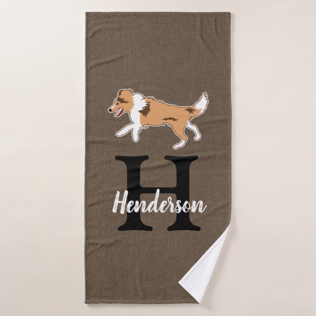 Shetland Sheepdog Monogram Nachname Badhandtuch Set (Badehandtuch)