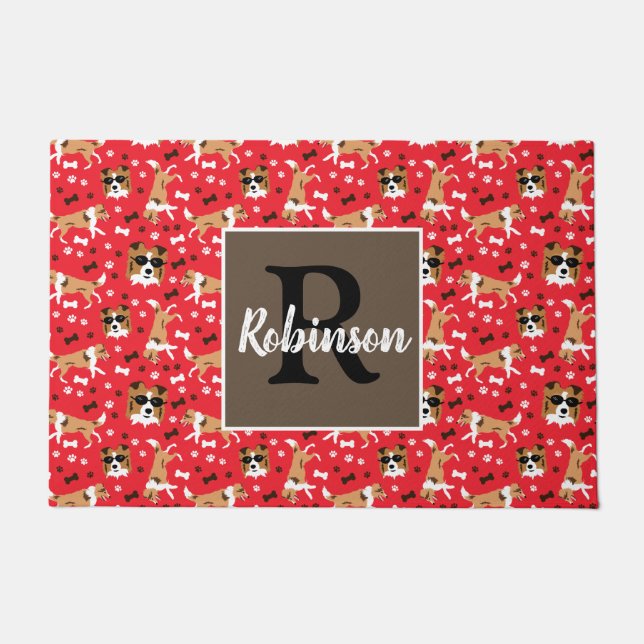 Shetland Sheepdog Monogram Nachname Fußmatte (Vorderseite)