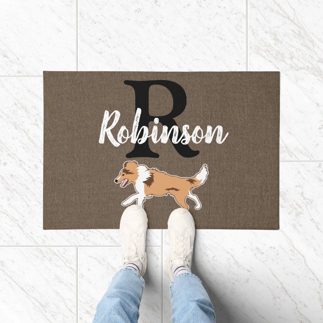 Shetland Sheepdog Monogram Nachname Fußmatte (Sheltie Shetland Sheepdog Monogram Doormat)