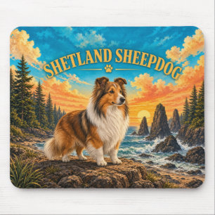 Shetland Sheepdog, Oregon Coast Vintage Aquarell Mousepad