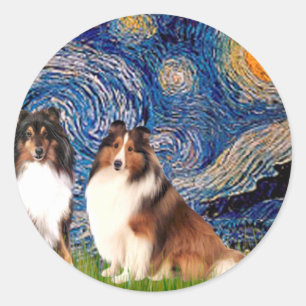 Shetland Sheepdog-Paar - Sternennacht Runder Aufkleber