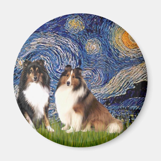 Shetland Sheepdog Pair - Starry Night Magnet (Vorne)