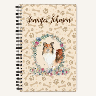 Shetland Sheepdog Paw Print & Floral Niedlich Notizbuch