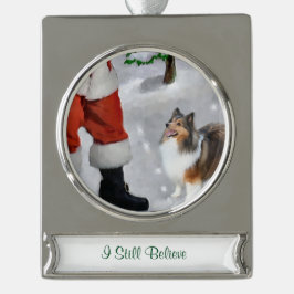 Shetland Sheepdog Personalisiert Banner-Ornament Silber