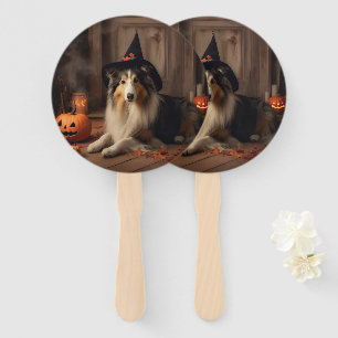 Shetland Sheepdog Pumpkins Halloween Beängstigend Fächer
