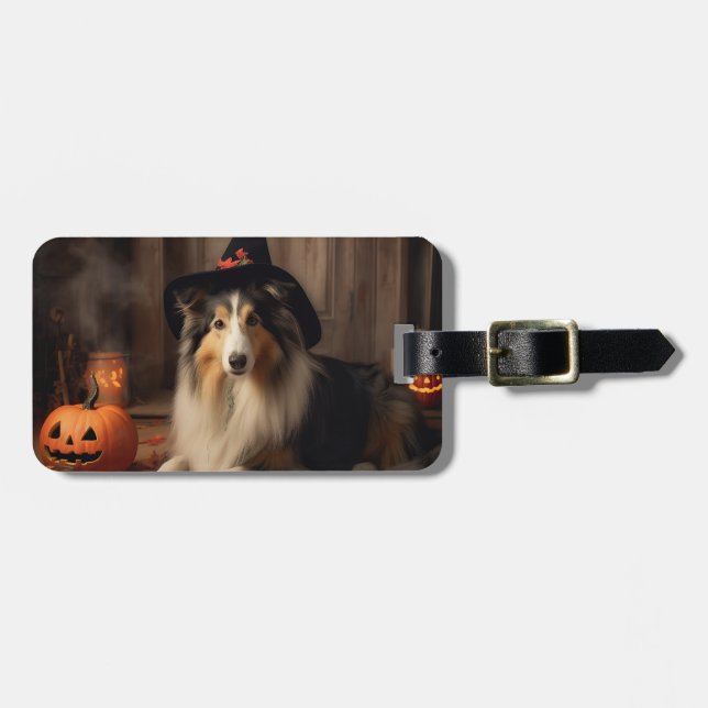 Shetland Sheepdog Pumpkins Halloween Beängstigend Gepäckanhänger (Vorderseite horizontal)