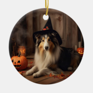 Shetland Sheepdog Pumpkins Halloween Beängstigend Keramik Ornament