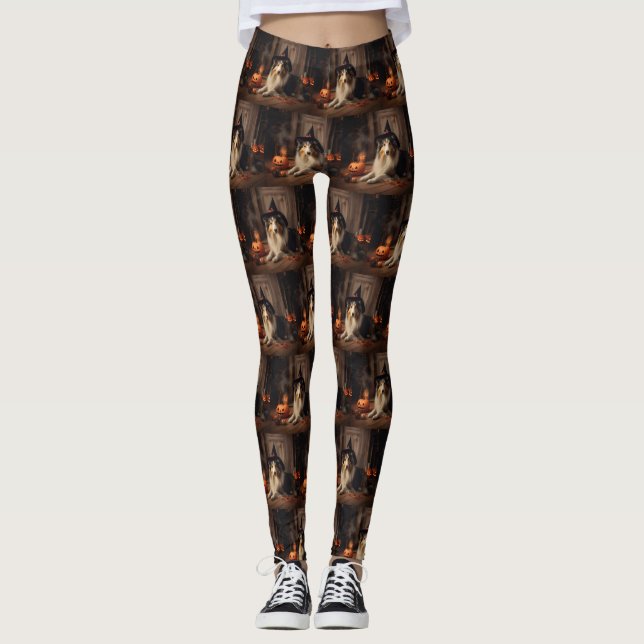 Shetland Sheepdog Pumpkins Halloween Beängstigend Leggings (Vorderseite)