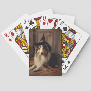 Shetland Sheepdog Pumpkins Halloween Beängstigend Spielkarten