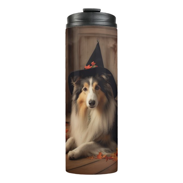 Shetland Sheepdog Pumpkins Halloween Beängstigend Thermosbecher (Vorderseite)