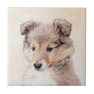Shetland Sheepdog Puppy Malerei Original Dog Art Fliese