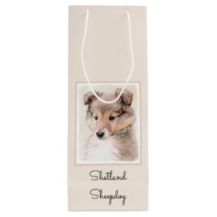 Shetland Sheepdog Puppy Malerei Original Dog Art Geschenktüte Für Weinflaschen
