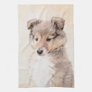 Shetland Sheepdog Puppy Malerei Original Dog Art Geschirrtuch
