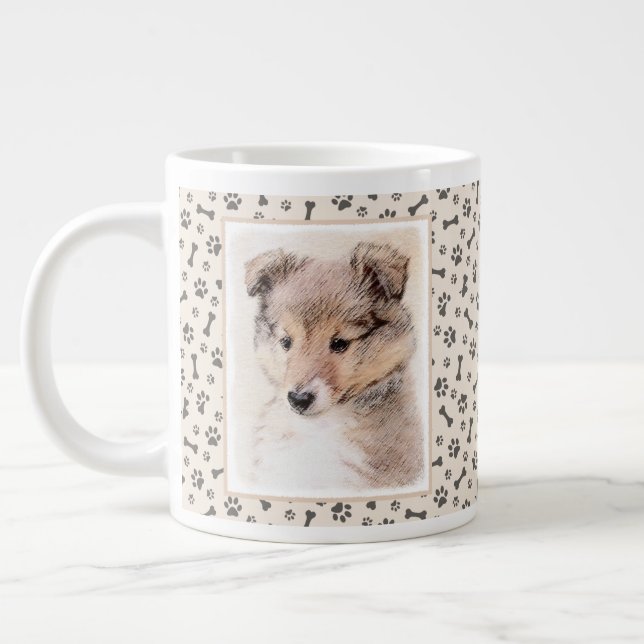 Shetland Sheepdog Puppy Malerei Original Dog Art Jumbo-Tasse (Links)