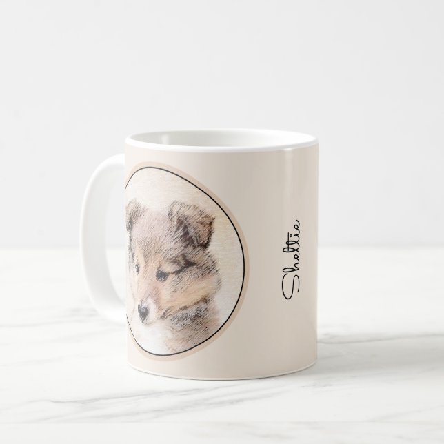 Shetland Sheepdog Puppy Malerei Original Dog Art Kaffeetasse (Vorderseite Links)