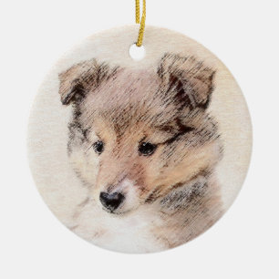 Shetland Sheepdog Puppy Malerei Original Dog Art Keramik Ornament