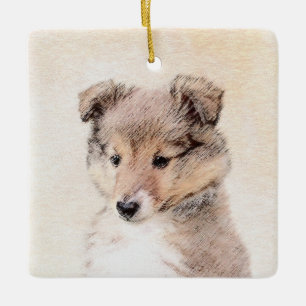 Shetland Sheepdog Puppy Malerei Original Dog Art Keramikornament