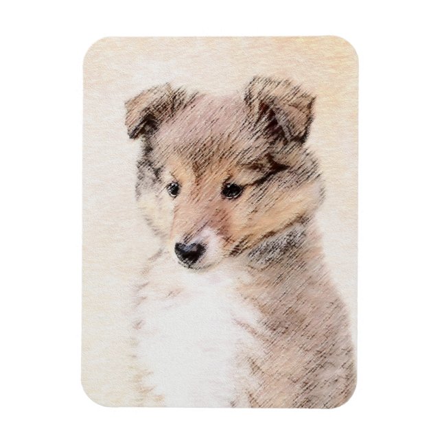 Shetland Sheepdog Puppy Malerei Original Dog Art Magnet (Vertikal)