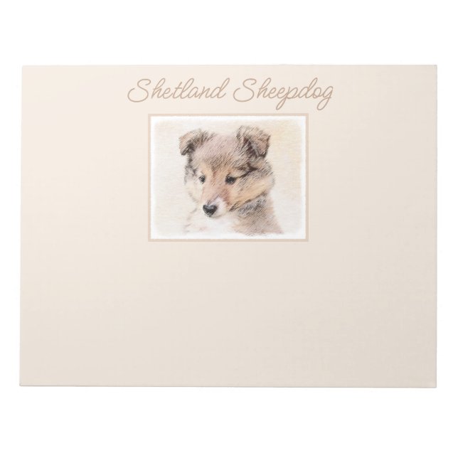 Shetland Sheepdog Puppy Malerei Original Dog Art Notizblock (Vorderseite)