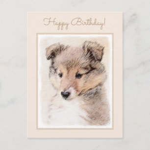 Shetland Sheepdog Puppy Malerei Original Dog Art Postkarte