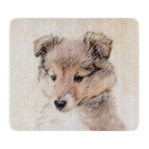 Shetland Sheepdog Puppy Malerei Original Dog Art Schneidebrett