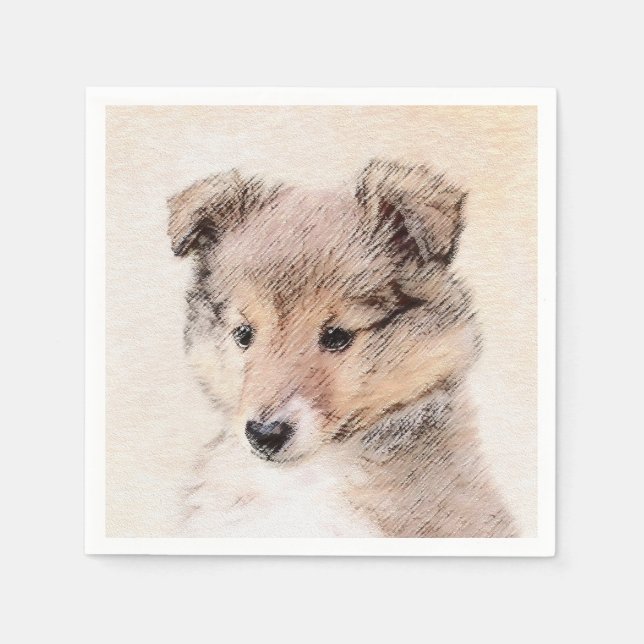 Shetland Sheepdog Puppy Malerei Original Dog Art Serviette (Vorderseite)