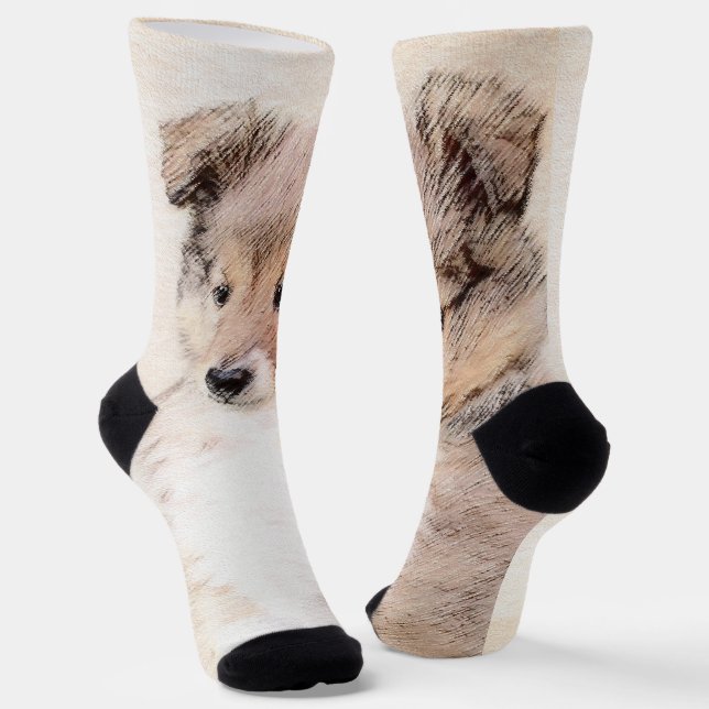 Shetland Sheepdog Puppy Malerei Original Dog Art Socken (Gewinkelt)