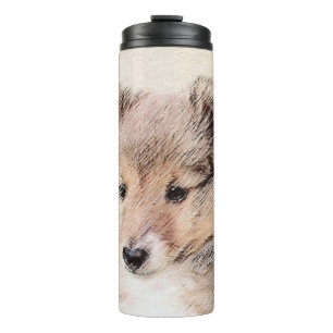 Shetland Sheepdog Puppy Malerei Original Dog Art Thermosbecher
