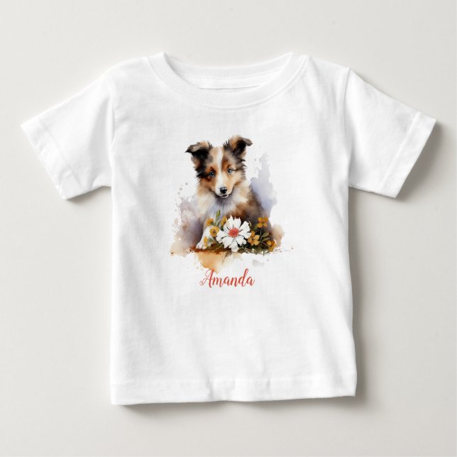 Shetland Sheepdog Puppy Pet Blume Baby T-shirt (Vorderseite)