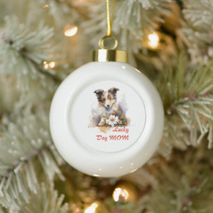 Shetland Sheepdog Puppy Pet Blume Keramik Kugel-Ornament