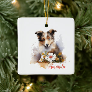 Shetland Sheepdog Puppy Pet Blume Keramikornament