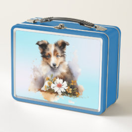 Shetland Sheepdog Puppy Pet Blume Metall Brotdose