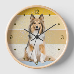 Shetland Sheepdog Retro Sunset Clock Uhr