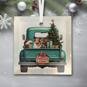 Shetland Sheepdog Retro Truck Weihnachten Ornament Aus Glas