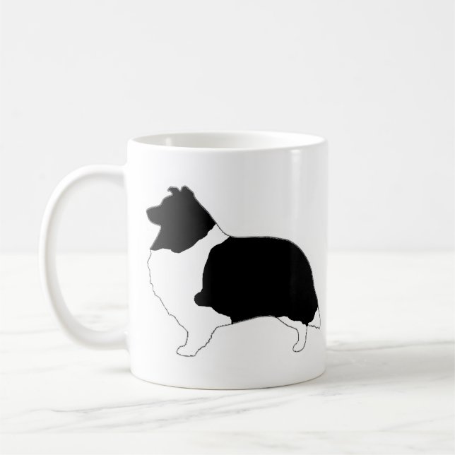 Shetland Sheepdog Schwarz-Weiß-Silhouette Kaffeetasse (Links)