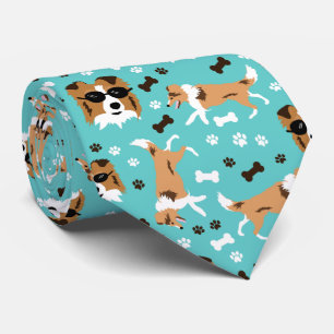 Shetland Sheepdog Sheltie Aqua Paw Print Neck Tie Krawatte
