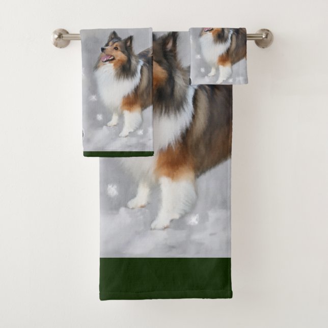Shetland Sheepdog Sheltie Christmas Badhandtuch Set (Insitu)