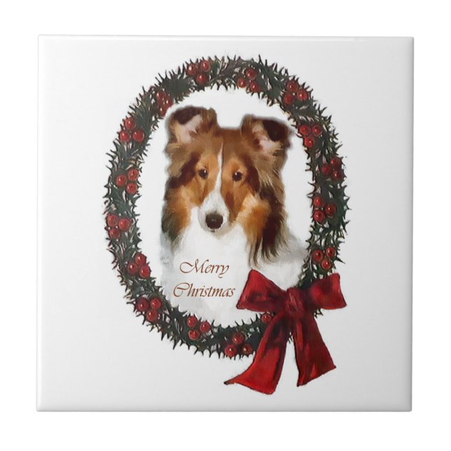 Shetland Sheepdog Sheltie Christmas Fliese (Vorderseite)
