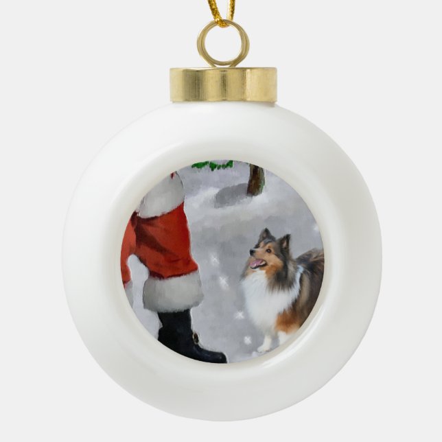 Shetland Sheepdog Sheltie Christmas Keramik Kugel-Ornament (Vorderseite)