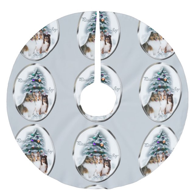 Shetland Sheepdog Sheltie Christmas Polyester Weihnachtsbaumdecke (Vorderseite)
