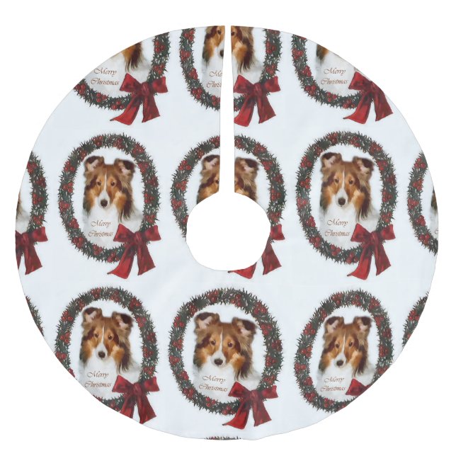 Shetland Sheepdog Sheltie Christmas Polyester Weihnachtsbaumdecke (Vorderseite)
