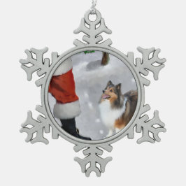 Shetland Sheepdog Sheltie Christmas Schneeflocken Zinn-Ornament