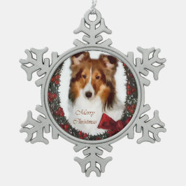 Shetland Sheepdog Sheltie Christmas Schneeflocken Zinn-Ornament