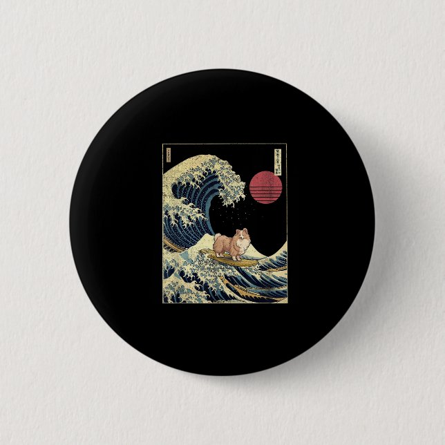 Shetland Sheepdog Sheltie Japanese Kanagawa Wave F Button (Vorderseite)