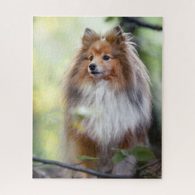 Shetland Sheepdog Sheltie kleiner Hund im Wald Puzzle (Vertikal)
