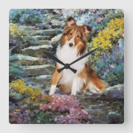 Shetland Sheepdog Sheltie Kunst Geschenke Quadratische Wanduhr