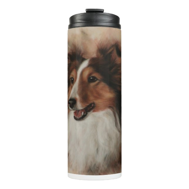 Shetland Sheepdog Sheltie lächelnd Thermosbecher (Vorderseite)