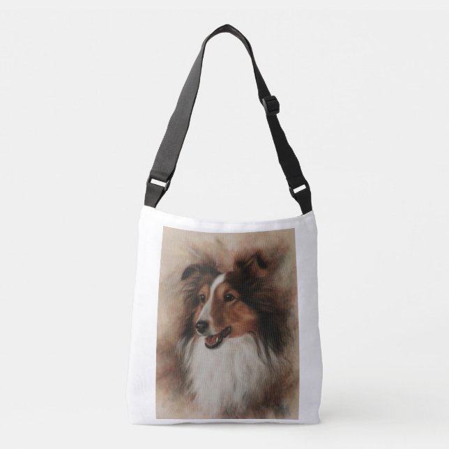 Shetland Sheepdog Sheltie lächelnd Tragetaschen Mit Langen Trägern (Vorderseite)